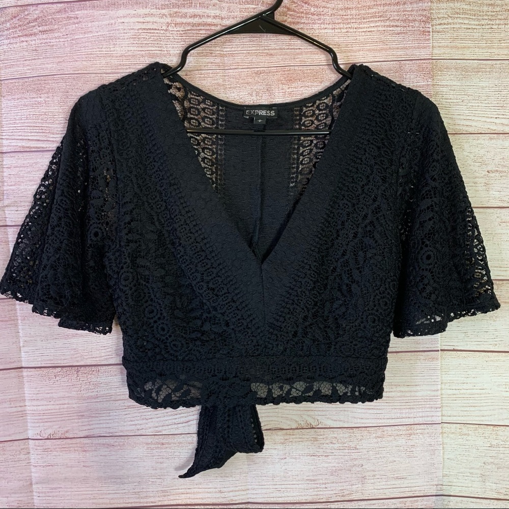 Express Black Lace V Neck Crop Top Small